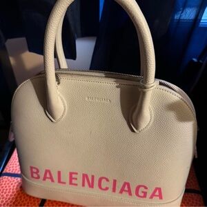 Balenciaga Cream Satchel with Pink Logo